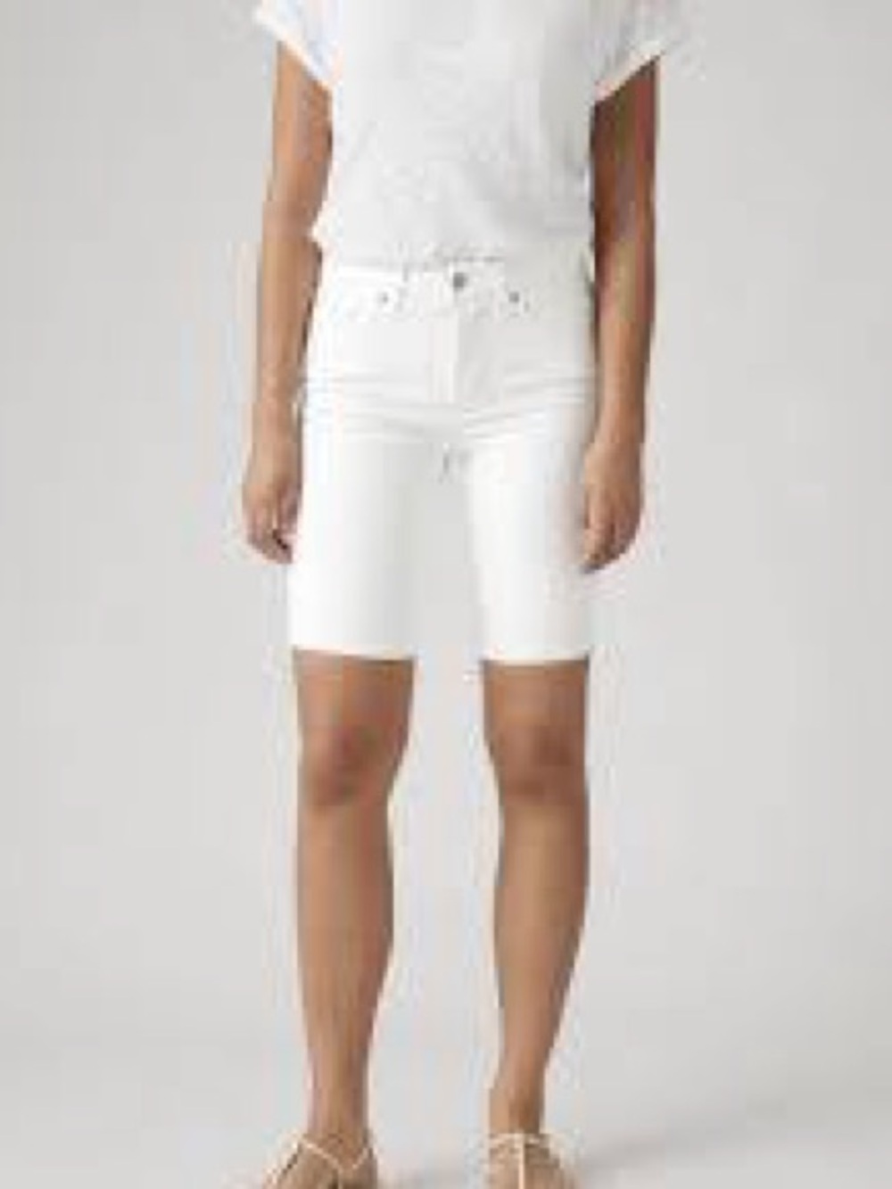 Levi's White Mid Rise Denim Bermuda Shorts